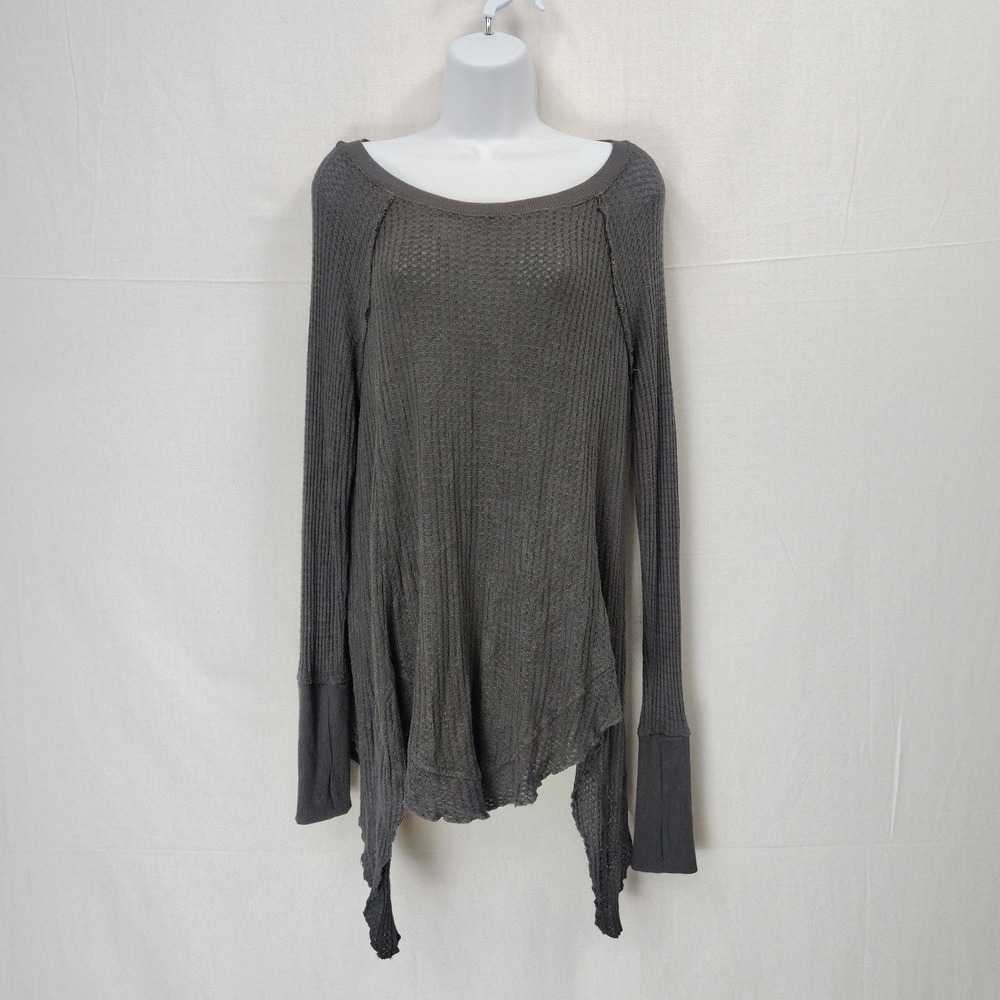 Jane & Delancey Top Womens L Tunic Gray Thermal Knit Asymmetric Hem Fairy Grunge